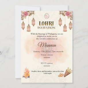 Elegant Lohri Invitation- Pastel, Minimalistic Invitation