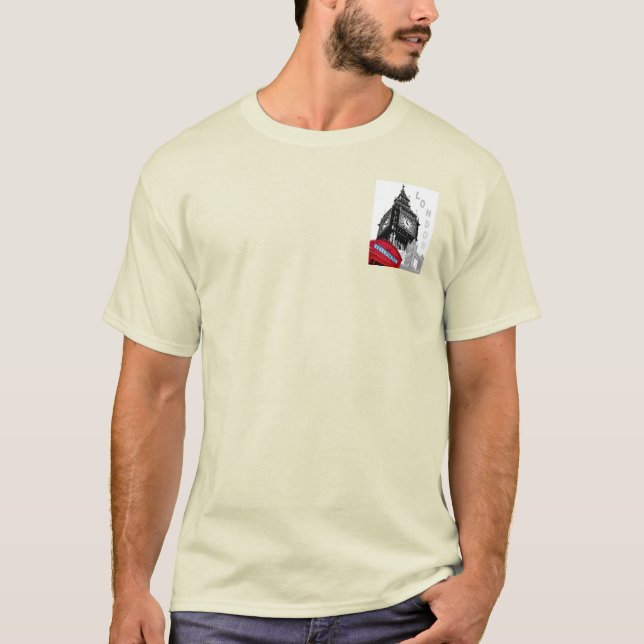 Elegant London Big Ben Clock Tower Red Telephone T-Shirt (Front)