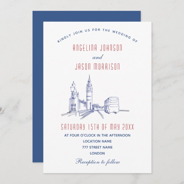 Elegant London Wedding Invitation (Front/Back)