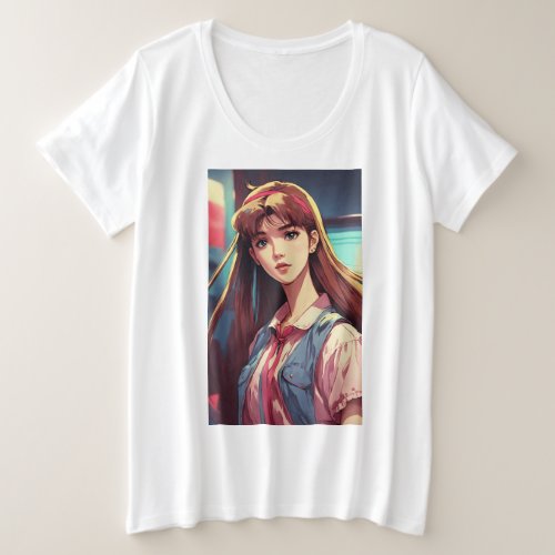 Elegant Long_Haired Girl Graphic Tee Plus Size T_Shirt
