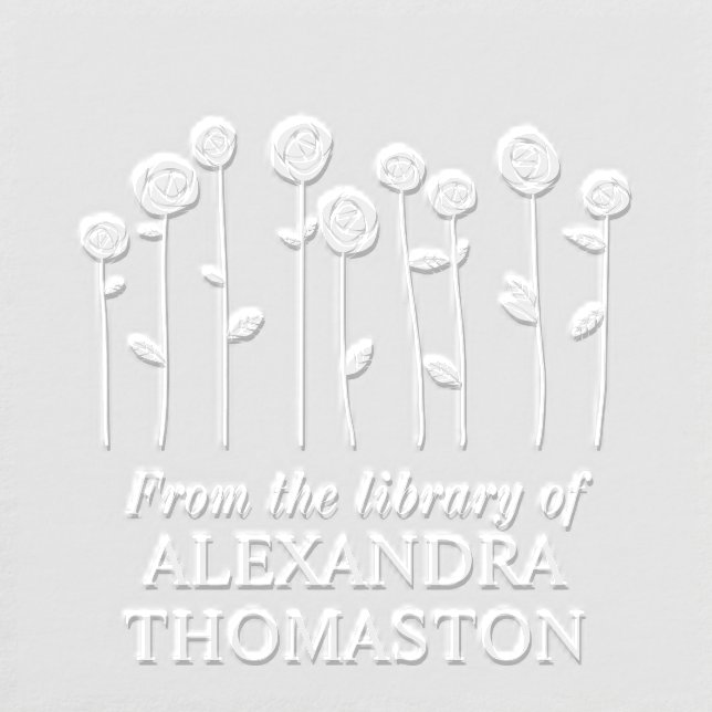 Elegant Long Stem Roses Library Book Name Embosser (Design)