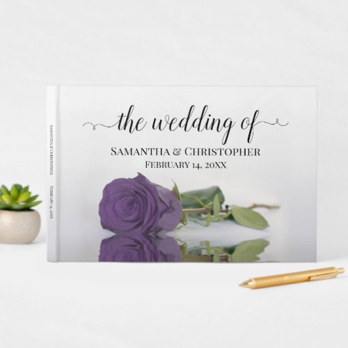 Elegant Long Stemmed Amethyst Purple Rose Wedding Guest Book