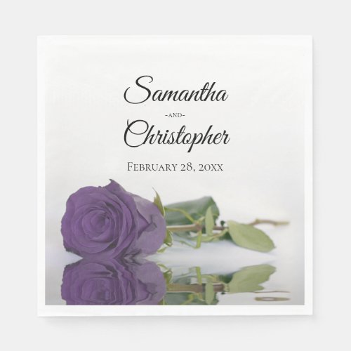 Elegant Long Stemmed Amethyst Purple Rose Wedding Napkins
