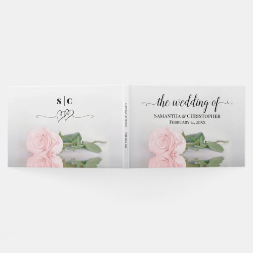 Elegant Long Stemmed Blush Pink Rose Wedding Guest Book