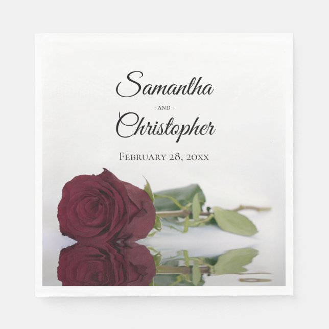 Elegant Long Stemmed Burgundy Rose Wedding Napkins (Front)