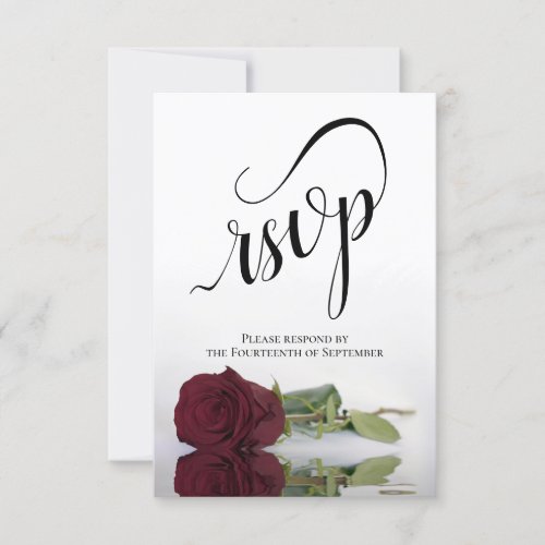 Elegant Long_Stemmed Burgundy Rose Wedding RSVP Card