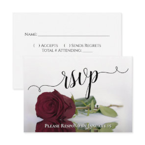 Elegant Long-Stemmed Burgundy Rose Wedding RSVP Card