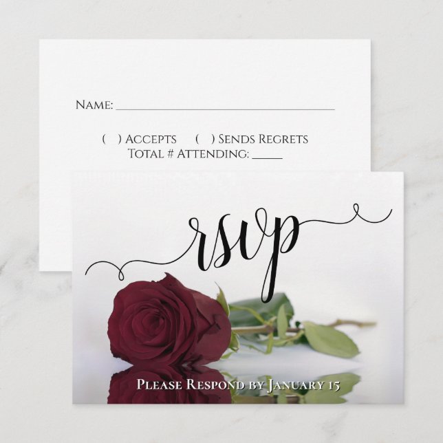 Elegant Long-Stemmed Burgundy Rose Wedding RSVP Card (Front/Back)
