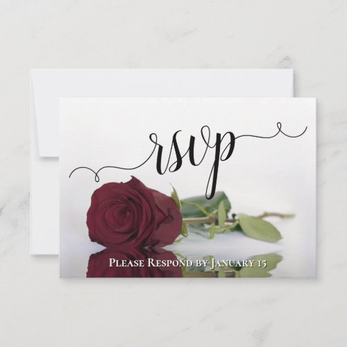 Elegant Long_Stemmed Burgundy Rose Wedding RSVP Card