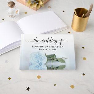 Elegant Long Stemmed Dusty Blue Rose Wedding Guest Book