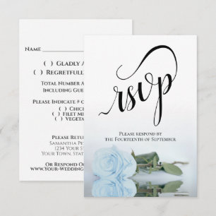 Elegant Long-Stemmed Dusty Blue Rose Wedding RSVP Card