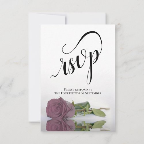 Elegant Long_Stemmed Dusty Mauve Pink Rose Wedding RSVP Card