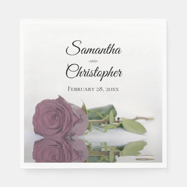 Elegant Long Stemmed Dusty Mauve Rose Wedding Napkins (Front)