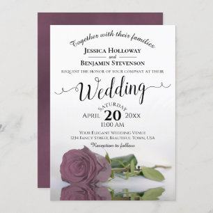 Elegant Long Stemmed Dusty Pink Mauve Rose Wedding Invitation
