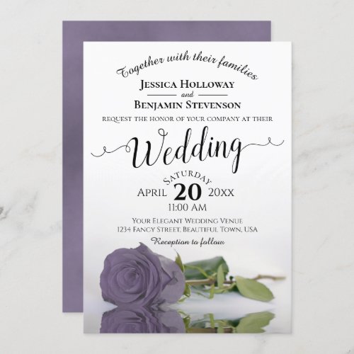 Elegant Long Stemmed Dusty Purple Rose Wedding Invitation