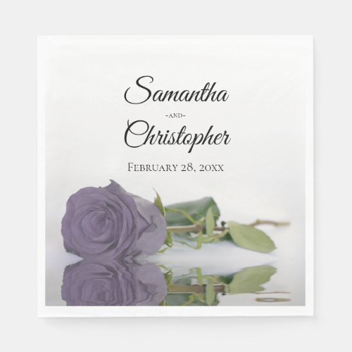 Elegant Long Stemmed Dusty Purple Rose Wedding Napkins