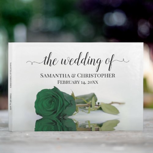 Elegant Long Stemmed Emerald Green Rose Wedding Guest Book