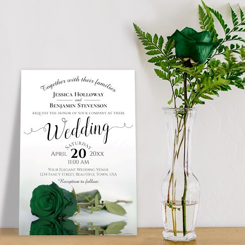 Elegant Long Stemmed Emerald Green Rose Wedding  Invitation