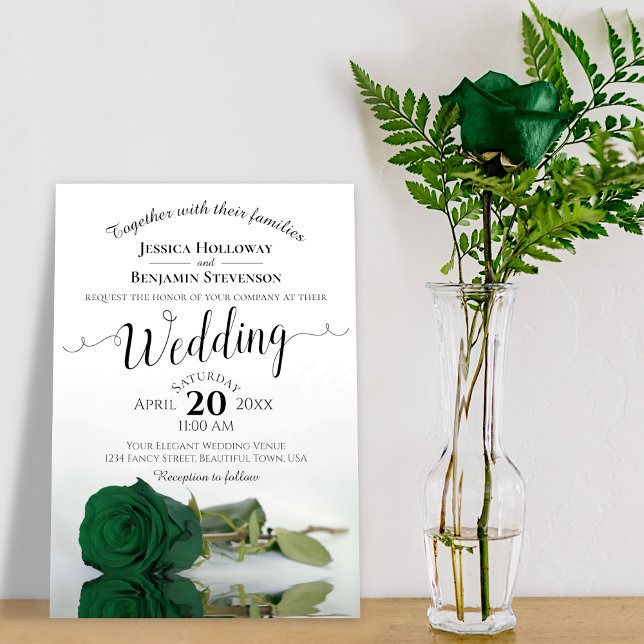 Elegant Long Stemmed Emerald Green Rose Wedding  Invitation (Creator Uploaded)