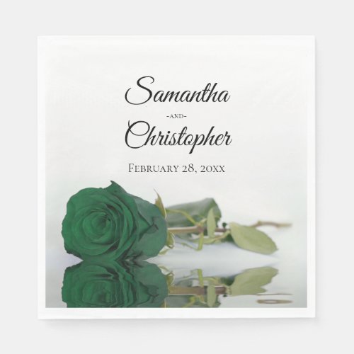 Elegant Long Stemmed Emerald Green Rose Wedding Napkins