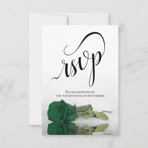 Elegant Long_Stemmed Emerald Green Rose Wedding RSVP Card