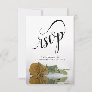 Elegant Long-Stemmed Gold Ochre Rose Wedding RSVP Card