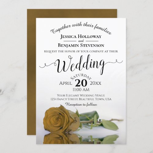 Elegant Long Stemmed Golden Rose Chic Wedding Invitation