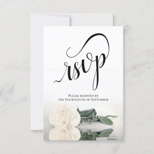 Elegant Long_Stemmed Ivory White Rose Wedding RSVP Card