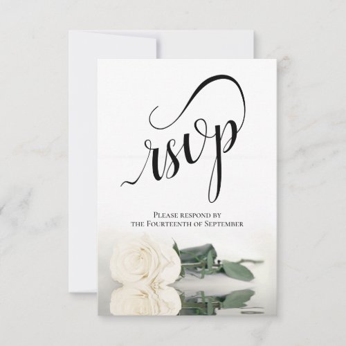 Elegant Long_Stemmed Ivory White Rose Wedding RSVP Card
