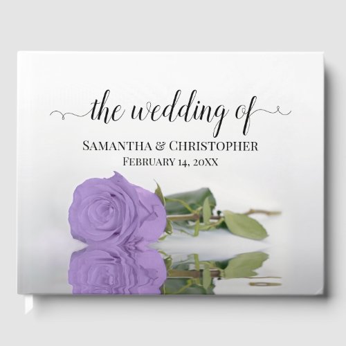Elegant Long Stemmed Lavender Purple Rose Wedding Guest Book