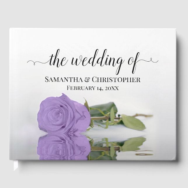 Elegant Long Stemmed Lavender Purple Rose Wedding Guest Book (Front)