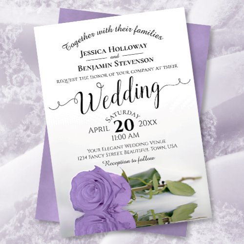 Elegant Long Stemmed Lavender Purple Rose Wedding Invitation