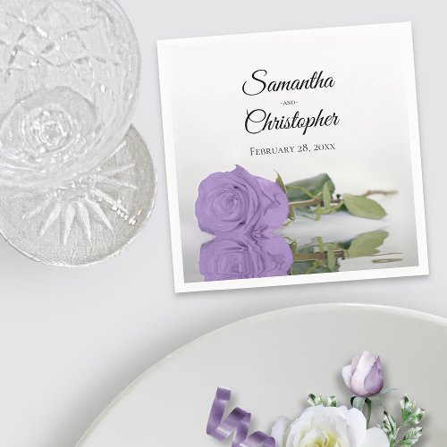 Elegant Long Stemmed Lavender Purple Rose Wedding Napkins
