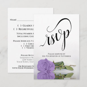 Elegant Long-Stemmed Lavender Purple Rose Wedding RSVP Card