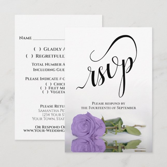 Elegant Long-Stemmed Lavender Purple Rose Wedding RSVP Card (Front/Back)