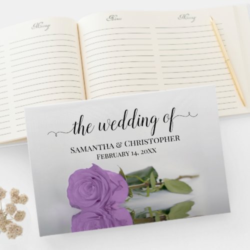Elegant Long Stemmed Lilac Purple Rose Wedding Guest Book