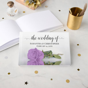 Elegant Long Stemmed Lilac Purple Rose Wedding Guest Book
