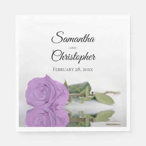 Elegant Long Stemmed Lilac Purple Rose Wedding Napkins