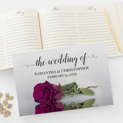 Elegant Long Stemmed Magenta Rose Wedding Guest Book