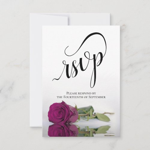 Elegant Long_Stemmed Magenta Rose Wedding RSVP Card