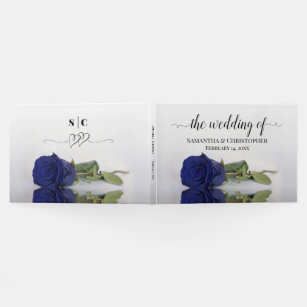 Elegant Long Stemmed Navy Blue Rose Wedding Guest Book