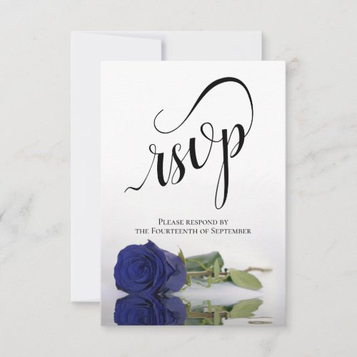 Elegant Long_Stemmed Navy Blue Rose Wedding RSVP Card