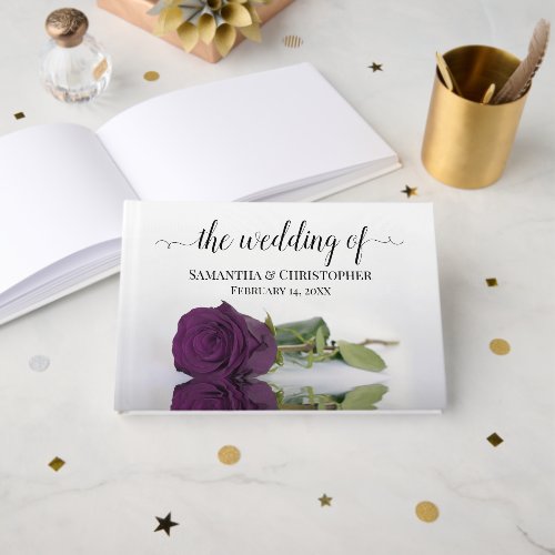 Elegant Long Stemmed Plum Purple Rose Wedding Guest Book