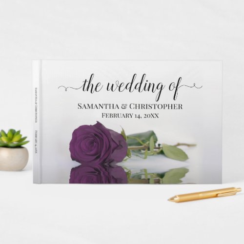 Elegant Long Stemmed Plum Purple Rose Wedding Guest Book