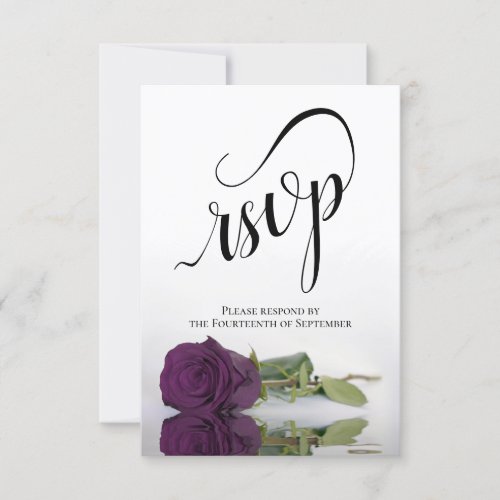 Elegant Long_Stemmed Plum Purple Rose Wedding RSVP Card