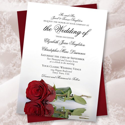 Elegant Long_Stemmed Red Rose Formal Wedding Invitation