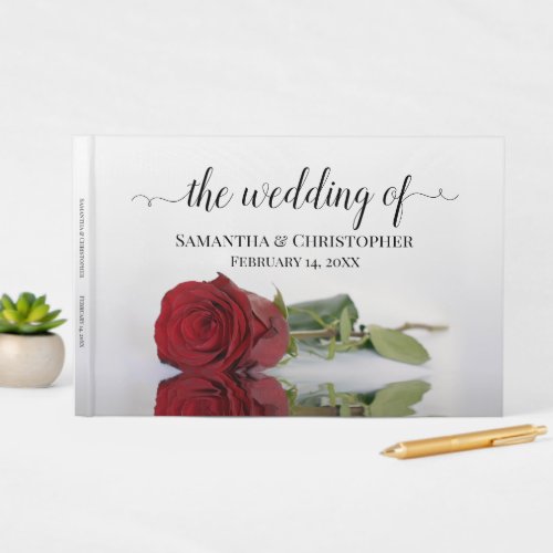 Elegant Long Stemmed Red Rose Romantic Wedding Guest Book