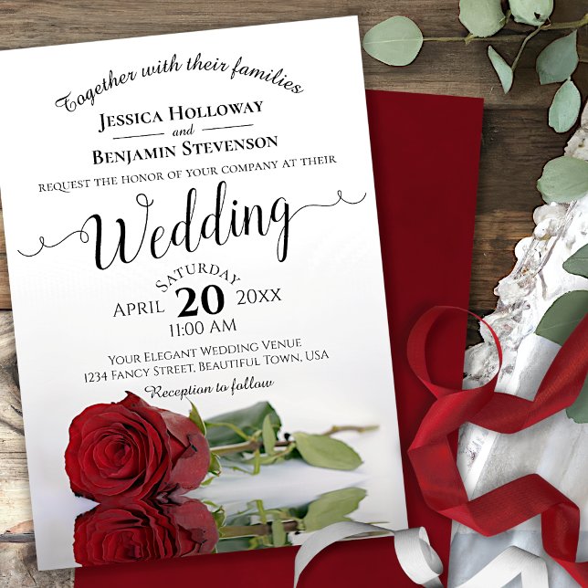 Elegant Long Stemmed Red Rose Romantic Wedding Invitation (Creator Uploaded)