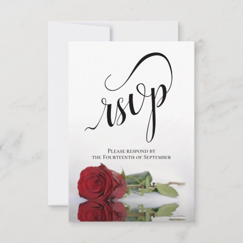 Elegant Long_Stemmed Red Rose Simple Wedding RSVP Card