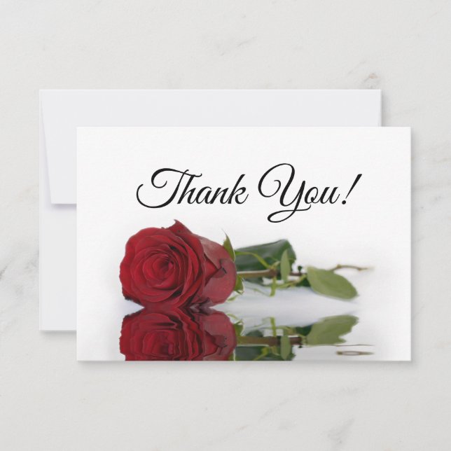 Elegant Long Stemmed Red Rose Simple Wedding Thank You Card (Front)